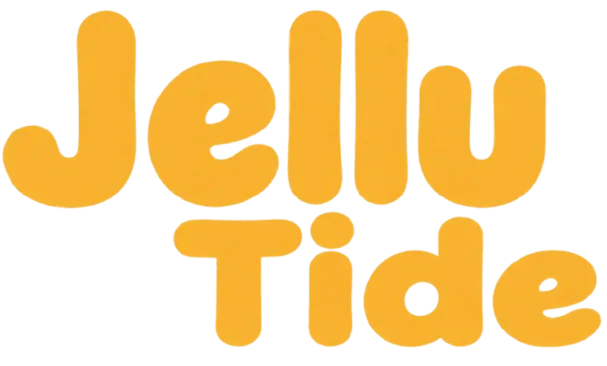 The word Jellu Tide in thick golden-yellow letters